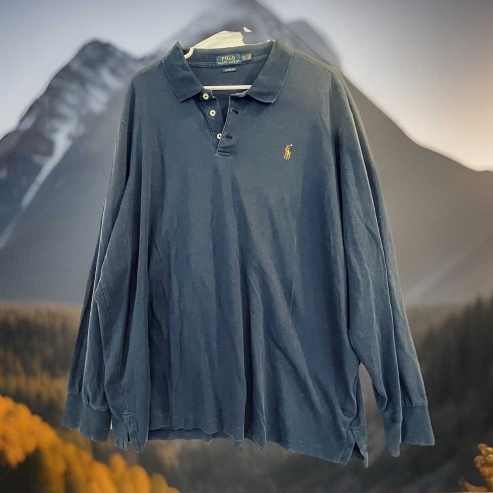 Polo Ralph Lauren Polo Shirt Mens 2XL Blue Classic Fit Long Sleeve Cotton Jersey
